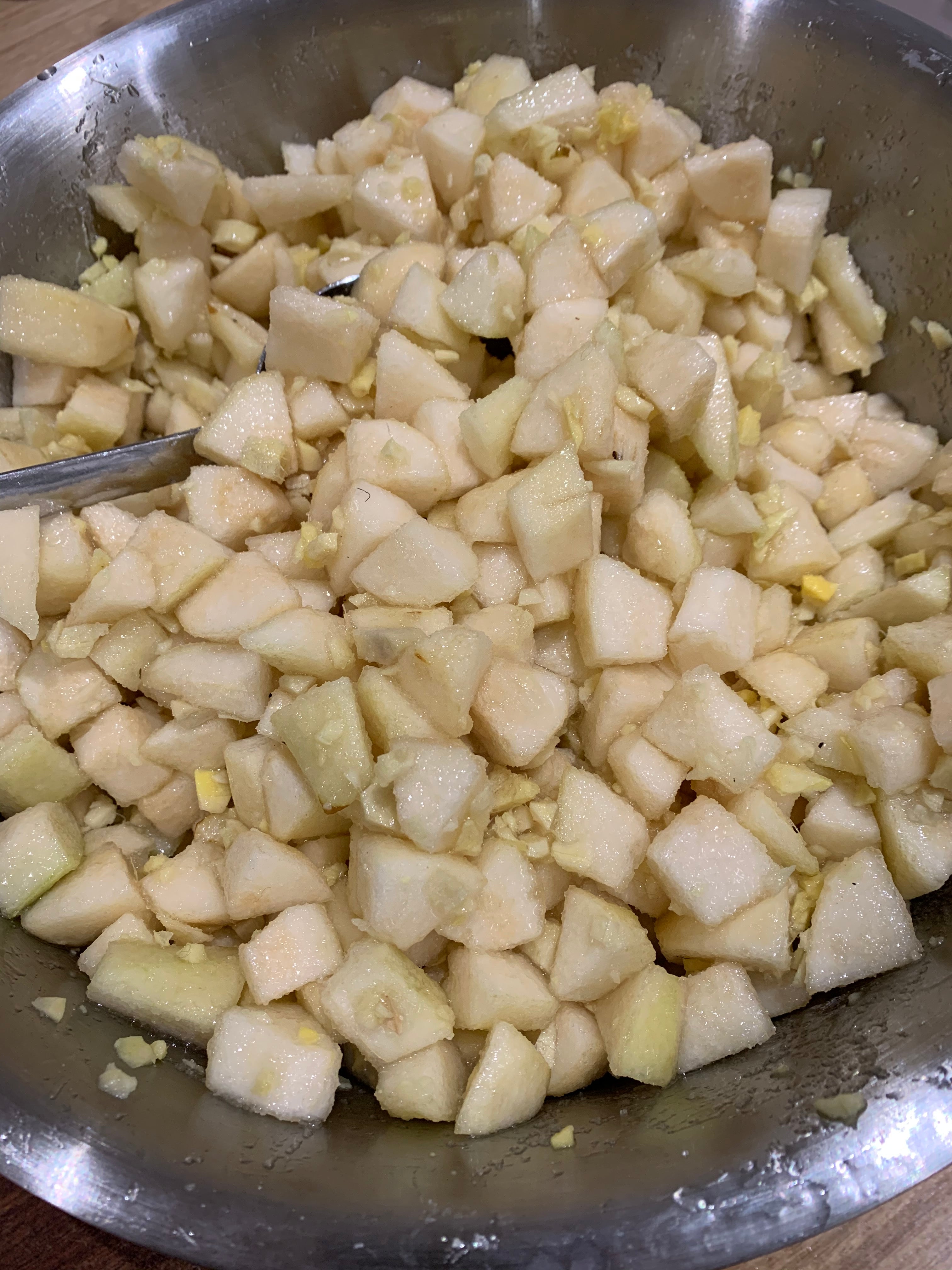 Pear and Ginger jam cooking in the pot