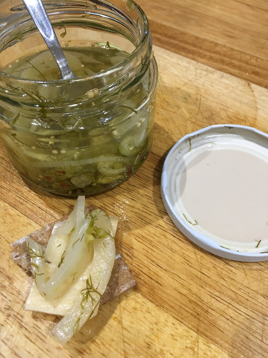 BatchMade pickled fennel with cheddar on a cracker