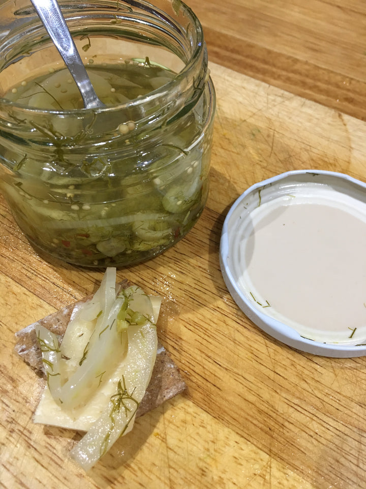 BatchMade pickled fennel with cheddar on a cracker