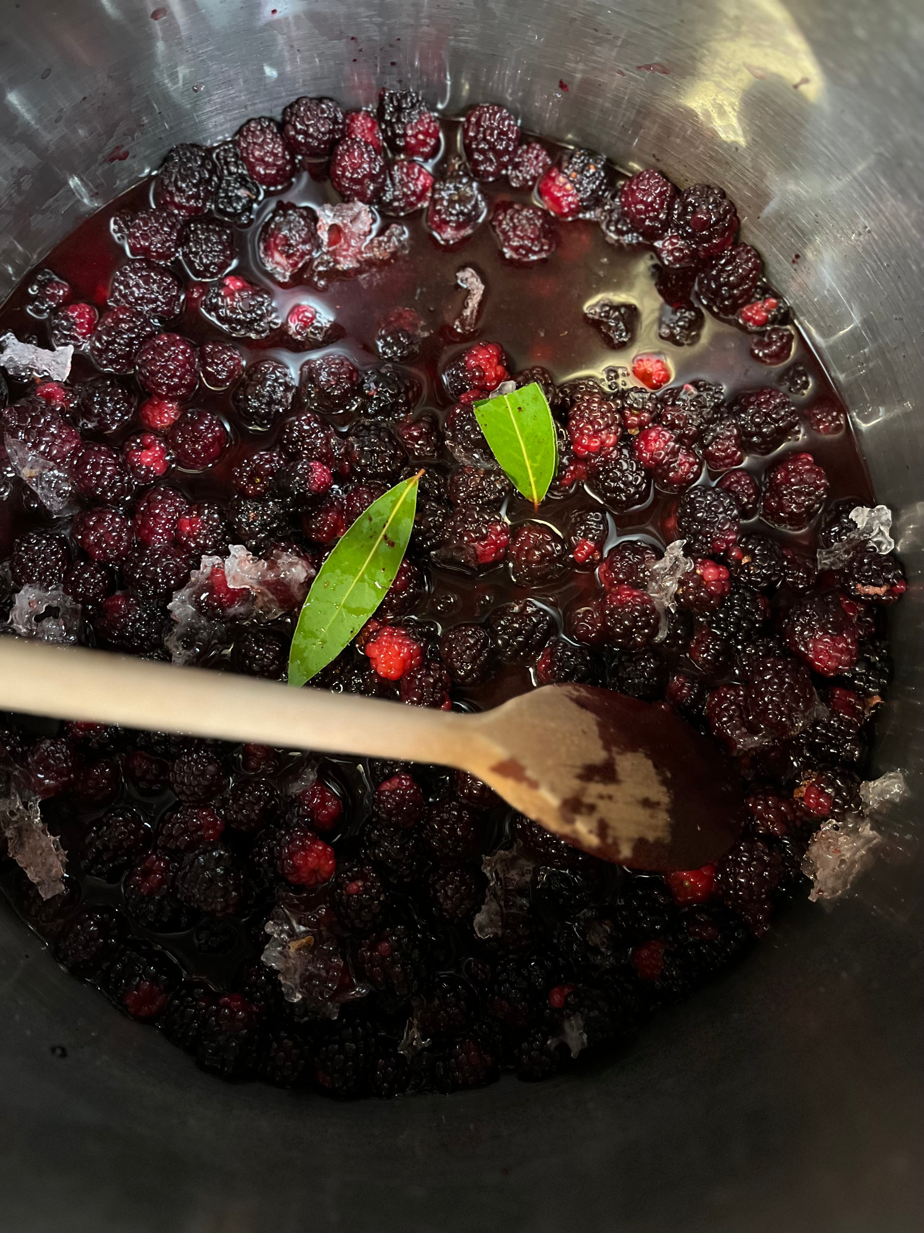 blackberries in a saucepan cooking